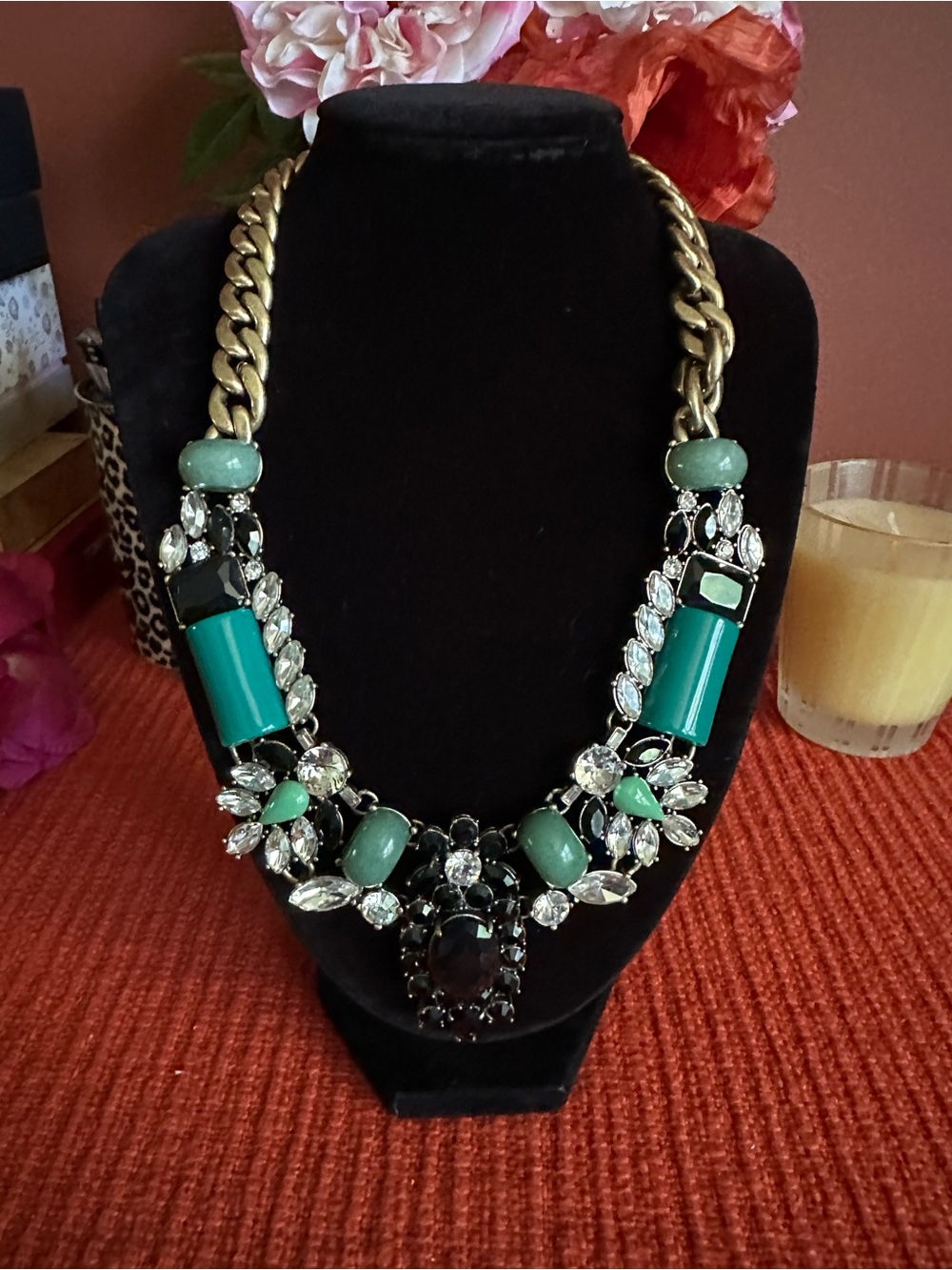 J. Crew Gold-Tone turquoises Necklace with Teal and Emerald Accents